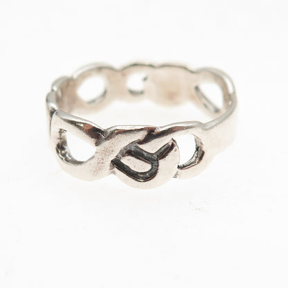 925 Sterling Silver Vintage Modernist Infinity Link Oxidized Ring Size 8.75