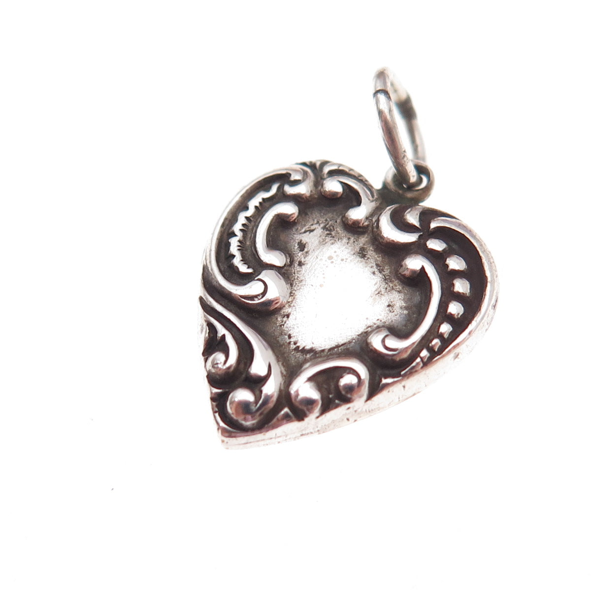 925 Sterling Silver Antique Art Deco Engraved Heart Chatelaine Charm Pendant
