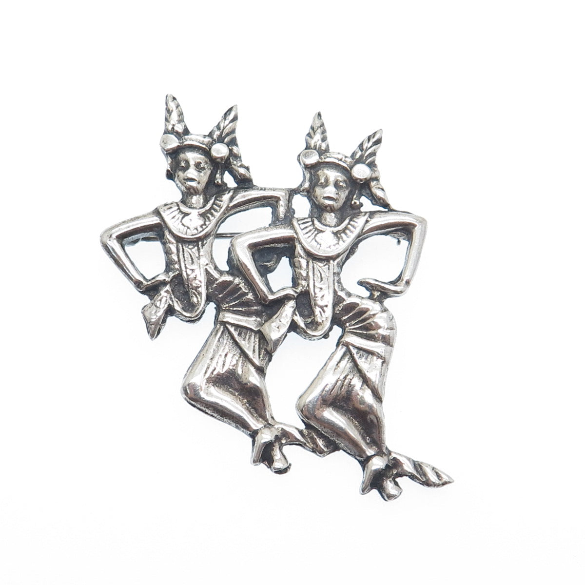 925 Sterling Silver Vintage Tribal Dancer Gemini Zodiac Sign Oxidized Pin Brooch