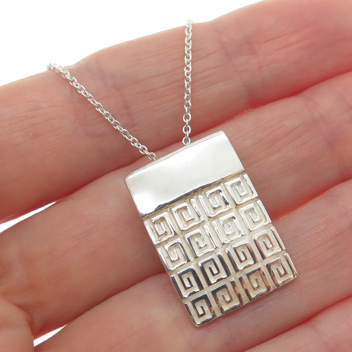 925 Sterling Silver Italy Modernist Greek Key Cable Chain Necklace 18"