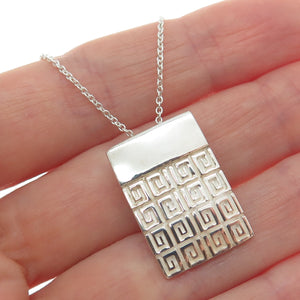925 Sterling Silver Italy Modernist Greek Key Cable Chain Necklace 18"