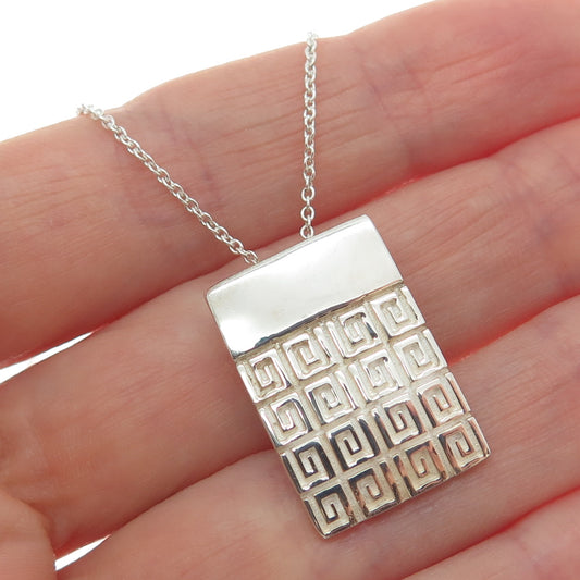 925 Sterling Silver Italy Modernist Greek Key Cable Chain Necklace 18"