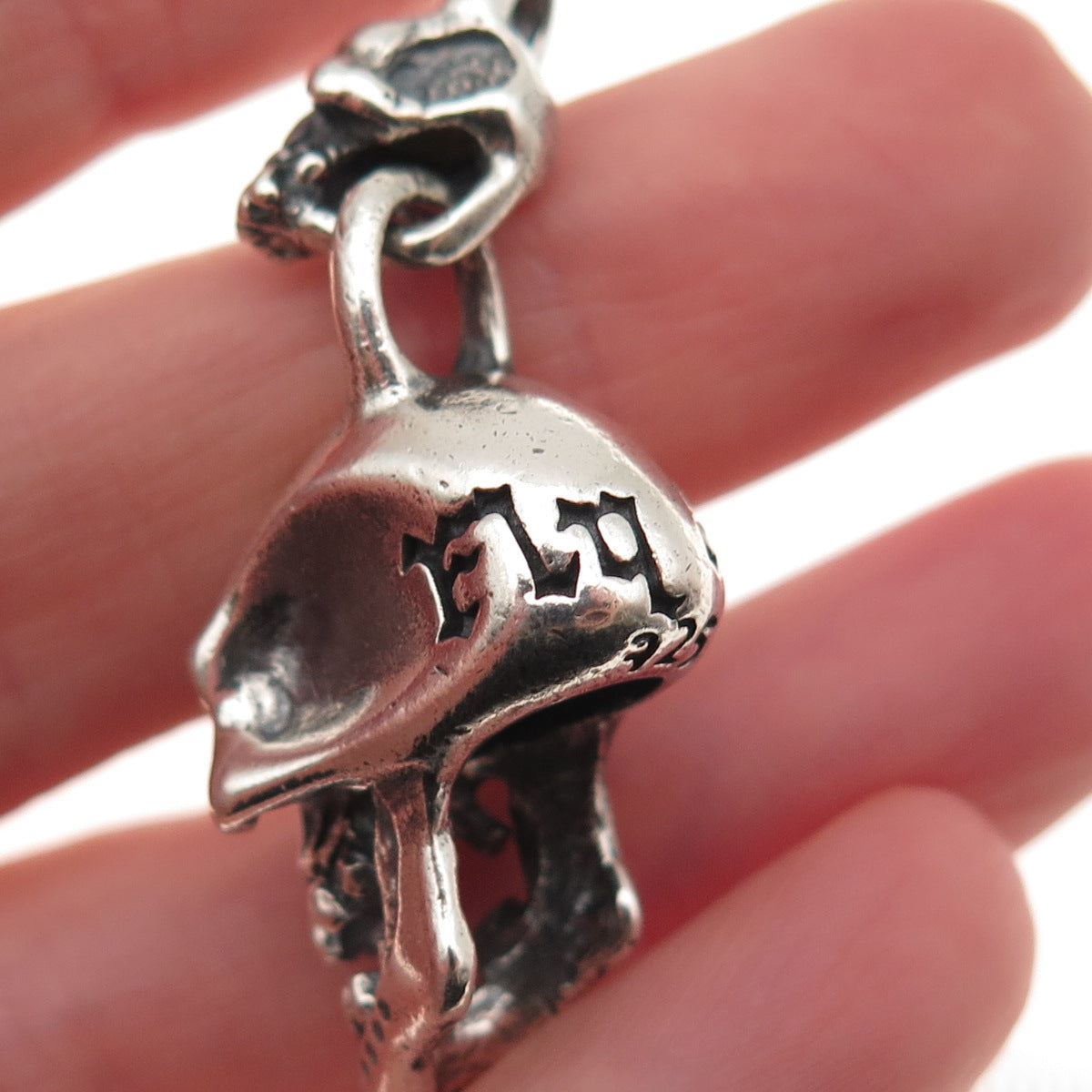 Fly Art Sterling Silver Vintage Real Red Garnet Skull Oxidized 3D Charm Pendant