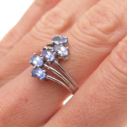 Chuck Clemency 925 Sterling Silver Real Oval-Cut Tanzanite Bypass Ring Size 6