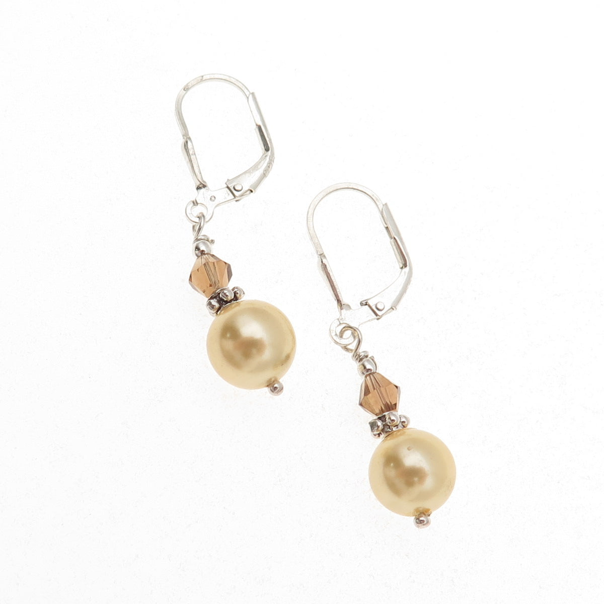 925 Sterling Silver Vintage Faux Pear & Smoky Crystal Dangle Earrings