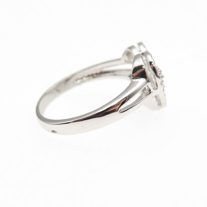 925 Sterling Silver Real Round-Cut Diamond Heart Ring Size 6