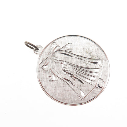 ANSON 925 Sterling Silver Vintage Bride's Bell Round Tag Charm Pendant
