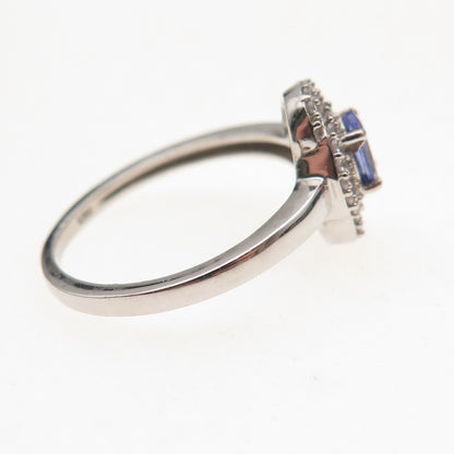 Chuck Clemency 925 Sterling Silver Real Tanzanite & White Topaz Ring Size 8