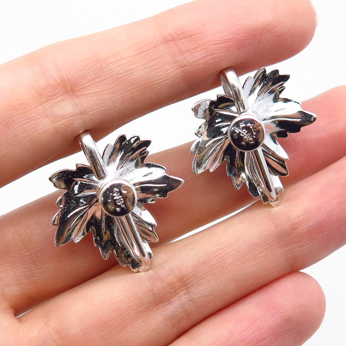 925 Sterling Silver Vintage Carl Art Grape Leaf Screw Back Earrings