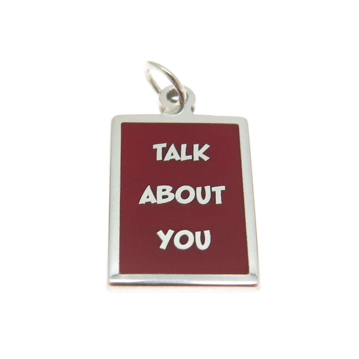 925 Sterling Silver Red Enamel "Talk About You" Minimalist Charm Pendant