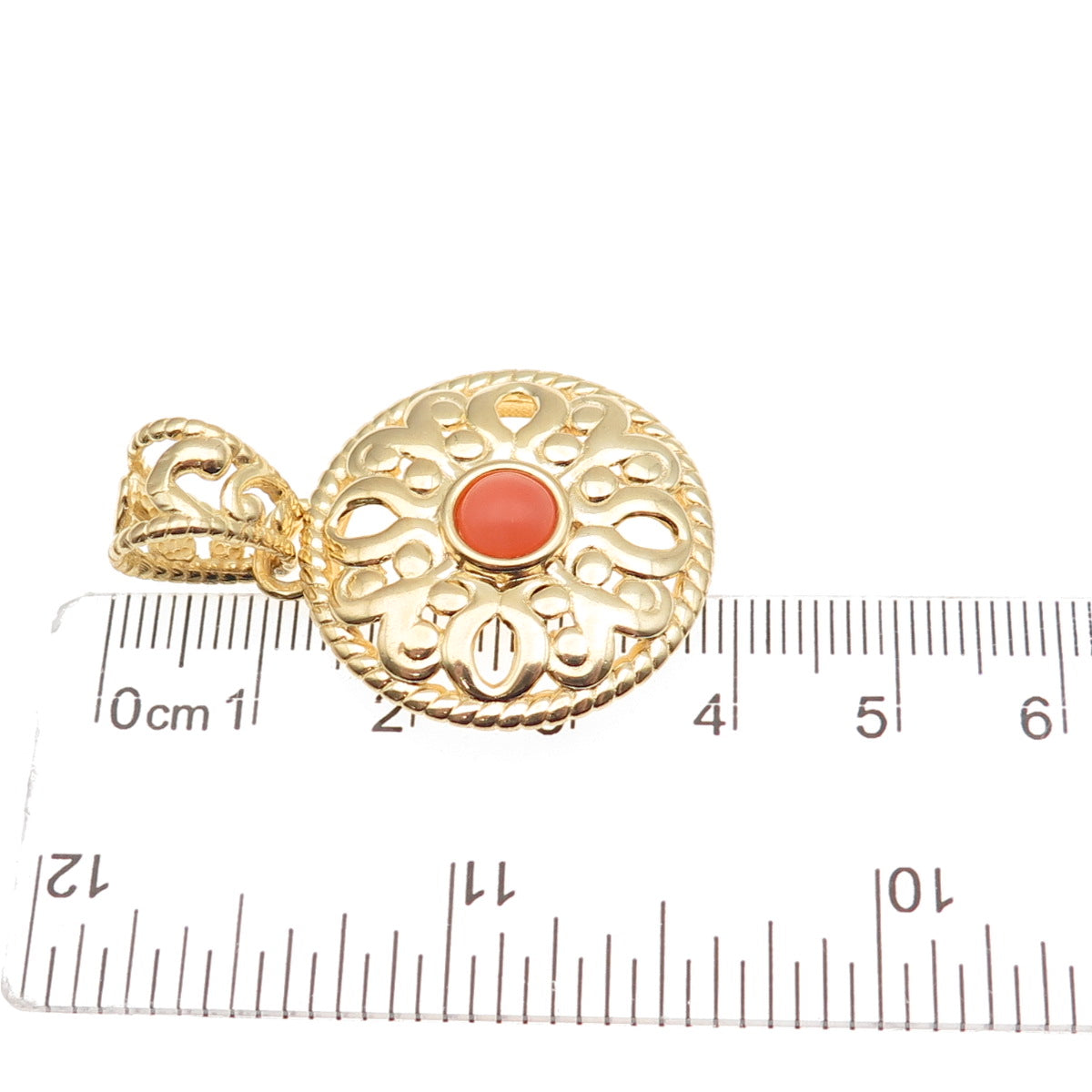 GioIelli Di Valenza 925 Sterling Gold Plated Italy Real Peach Coral Pendant