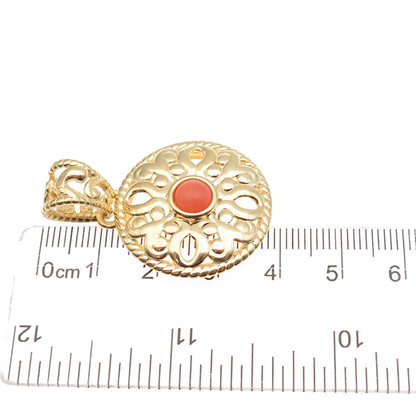 GioIelli Di Valenza 925 Sterling Gold Plated Italy Real Peach Coral Pendant