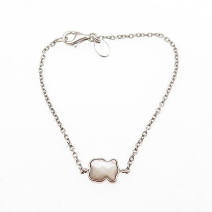 TOUS 925 Sterling Silver Real MOP Bear Cable Link Bracelet 5.75"
