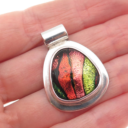 925 Sterling Silver Vintage Mexico Dichroic Glass Modernist Slide Pendant