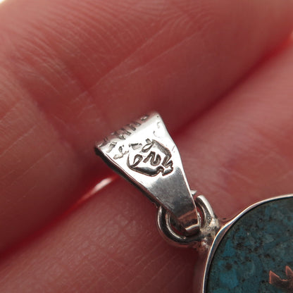 925 Sterling Silver Vintage Mexico Real Turquoise Inlay Cannabis Leaf Pendant