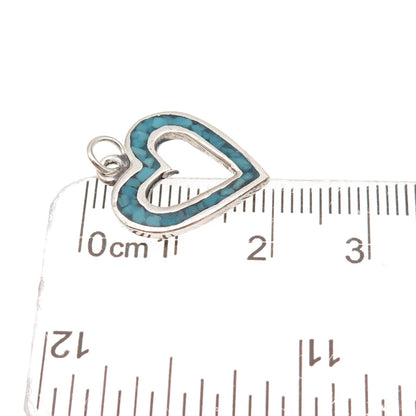Tommy Long Old Pawn Sterling Silver Vintage Turquoise Inlay Heart Charm Pendant