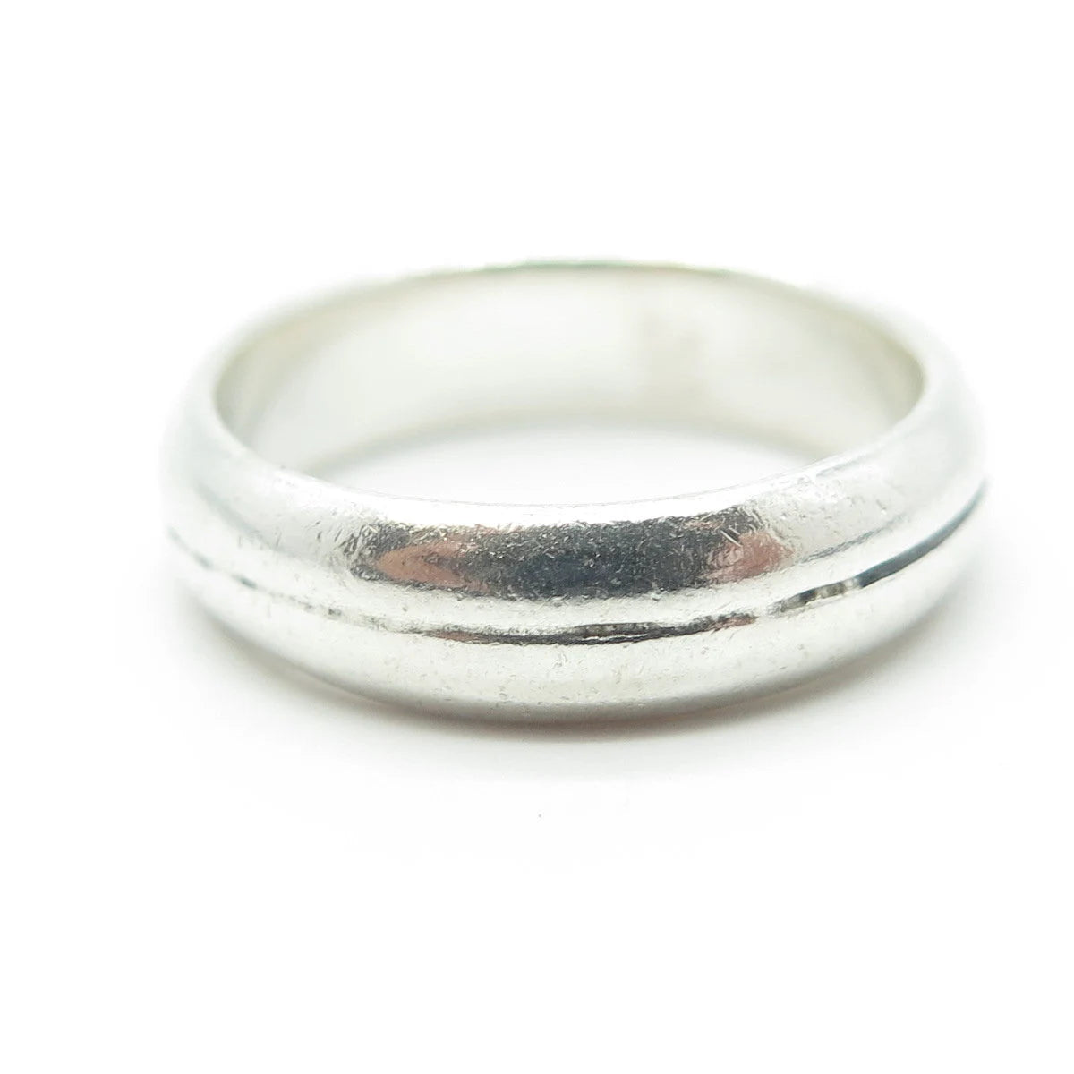 925 Sterling Silver Vintage Lined Wedding Band Ring Size 8.25