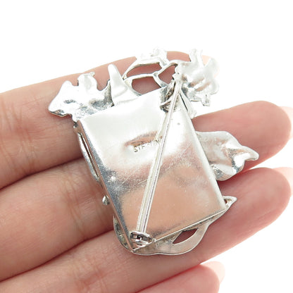 925 Sterling Silver Vintage Modernist Floral Muse Picture Frame Pin Brooch