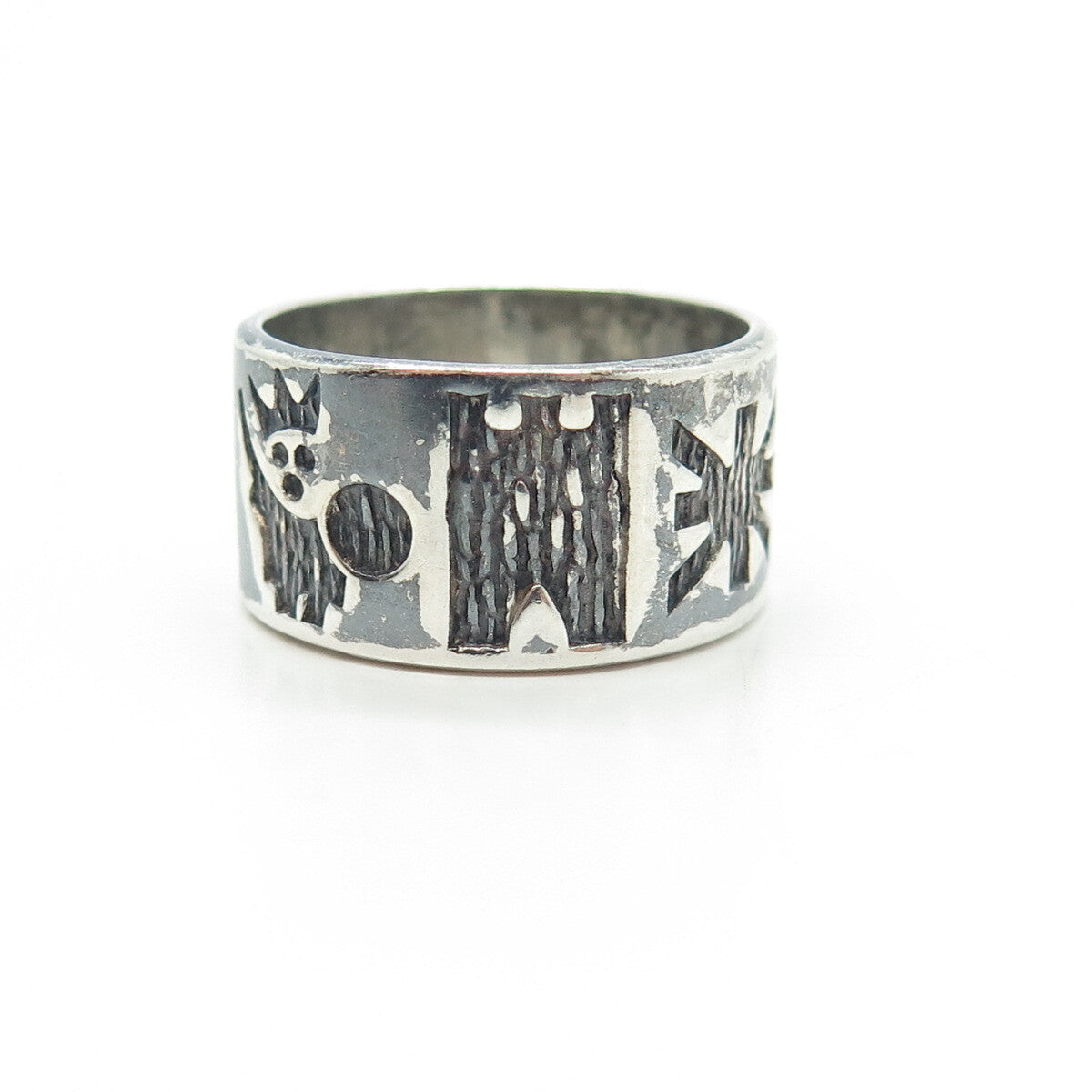 SAC SILVER 925 Sterling Silver Vintage Dublin 1991 Ethnic Band Ring Size 7.5
