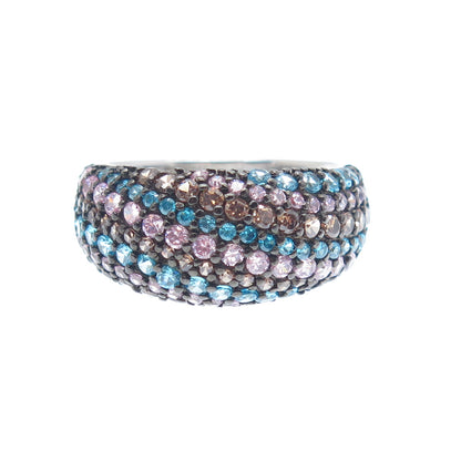 925 Sterling Silver SMK Multi-Color Round-Cut Shaped C Z Ring Size 7