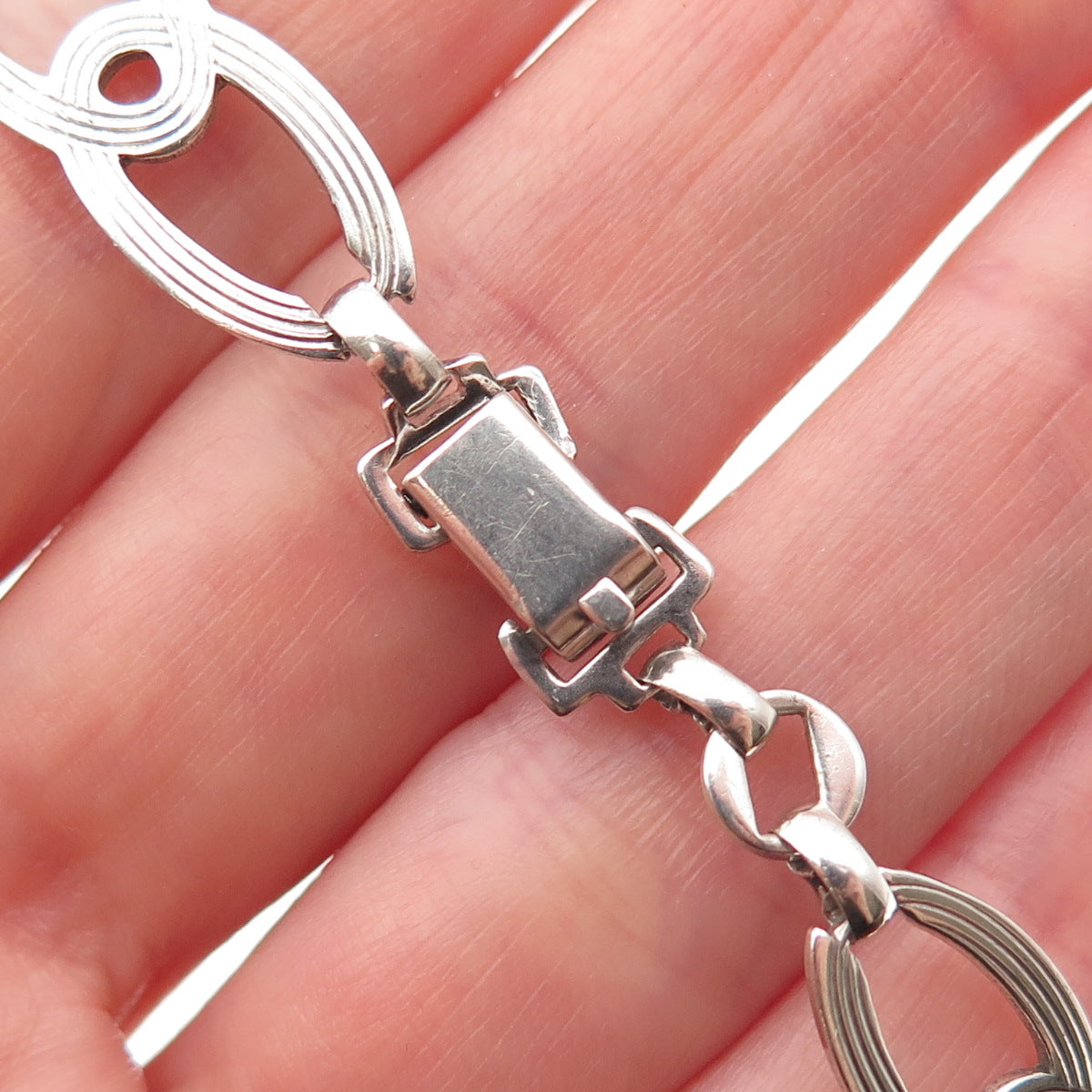 W.E. Richards Sterling Silver Antique Art Deco Interlocked Link Bracelet 7.5"