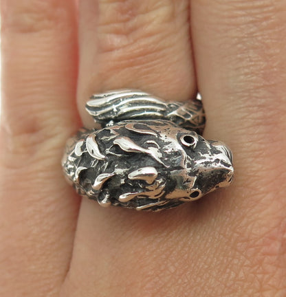 925 Sterling Silver Vintage Dragon Modernist Overlap Ring Size 6