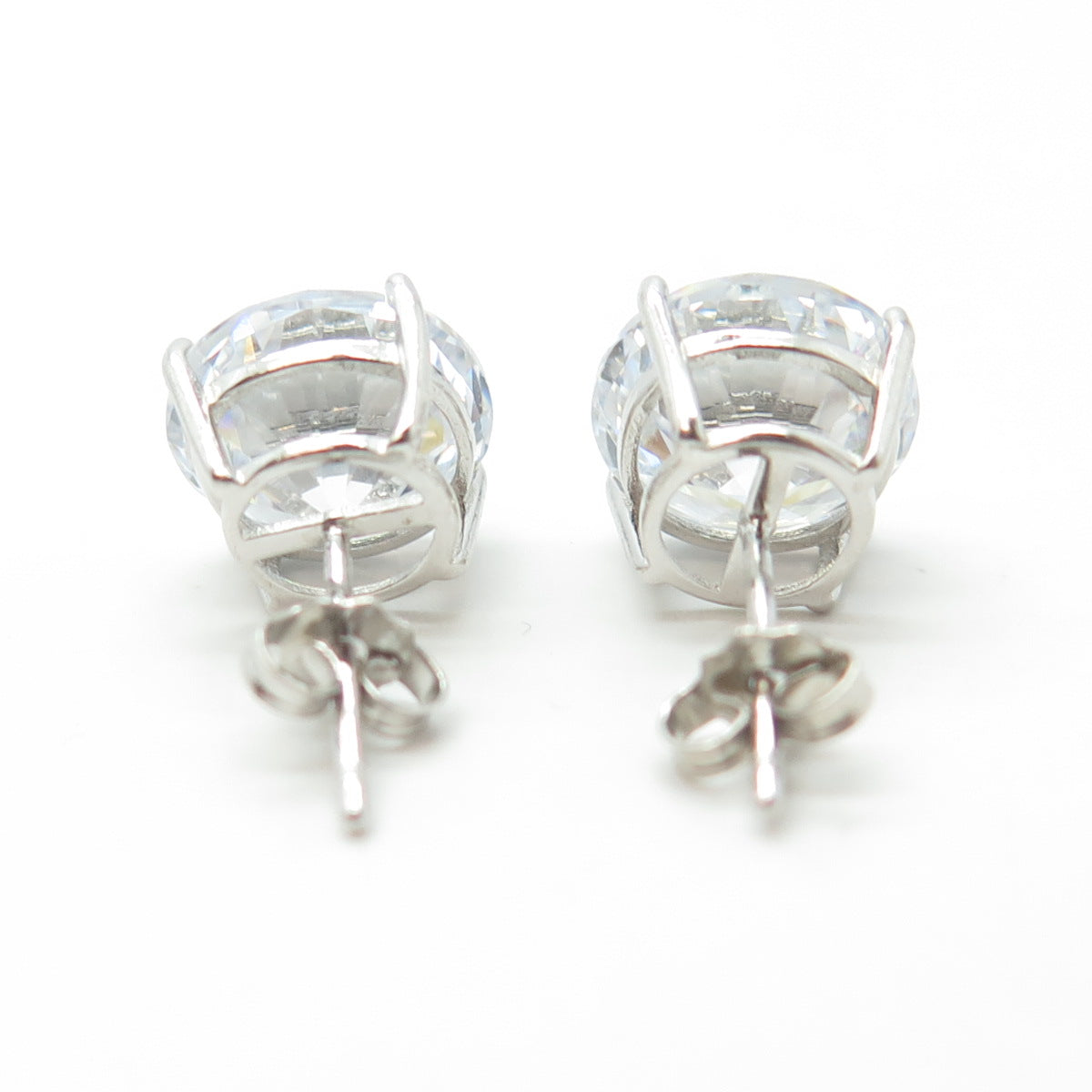 HAN 925 Sterling Silver Round-Cut White C Z Stud Earrings