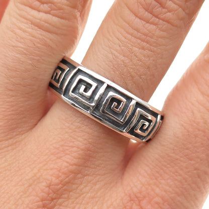 925 Sterling Silver Vintage Greek Maze Oxidized Band Ring Size 14.75