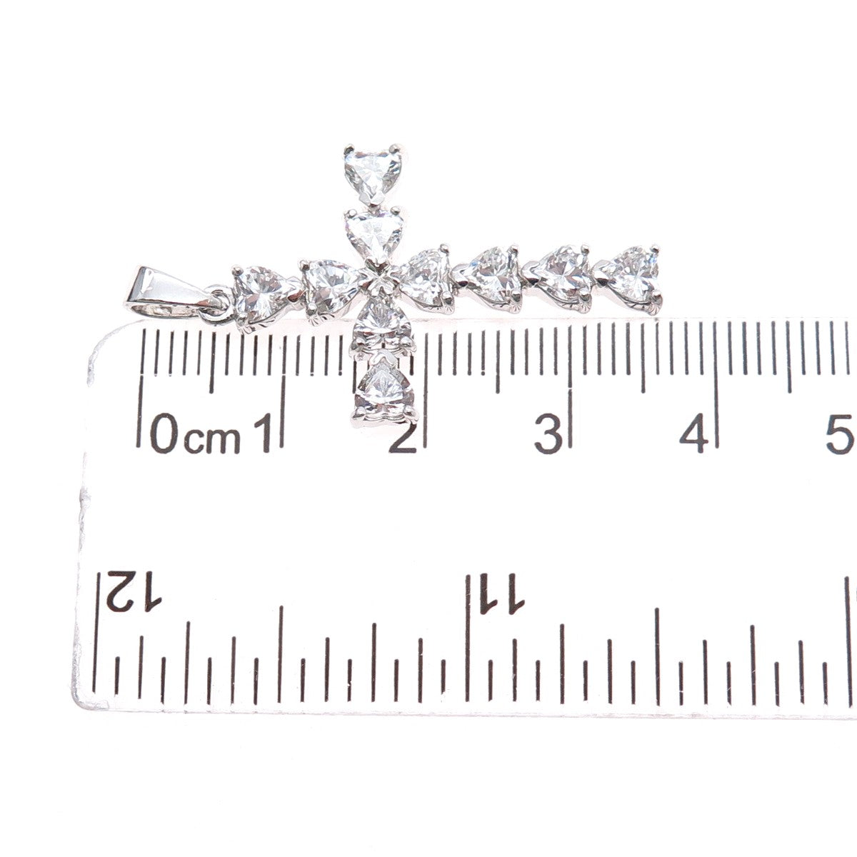 925 Sterling Silver Heart-Cut C Z Cross Charm Pendant