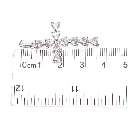 925 Sterling Silver Heart-Cut C Z Cross Charm Pendant