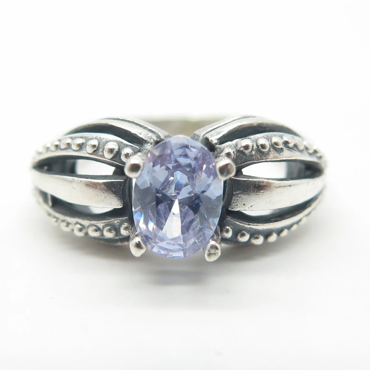 925 Sterling Silver Vintage Prairie Fire Lavender C Z Ring Size 6
