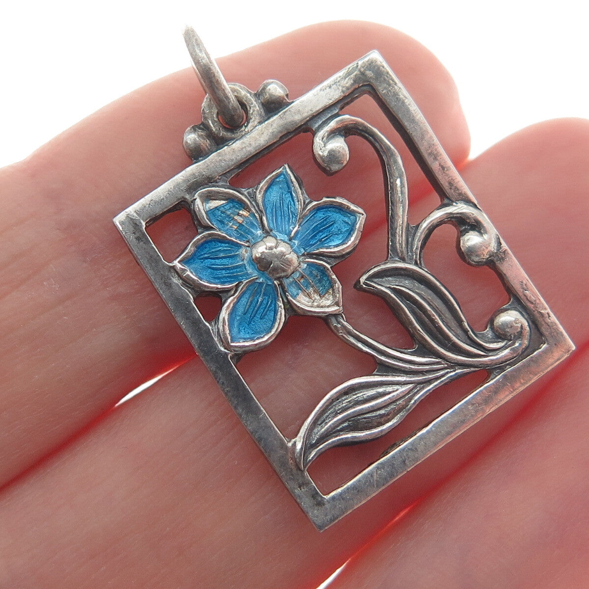 FIR. MUNKSGAARD 925 Sterling Silver Vintage Denmark Enamel Flower Pendant #309