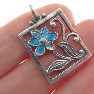 FIR. MUNKSGAARD 925 Sterling Silver Vintage Denmark Enamel Flower Pendant #309