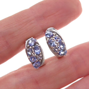 Chuck Clemency 925 Sterling Silver Real Tanzanite Cluster Earrings