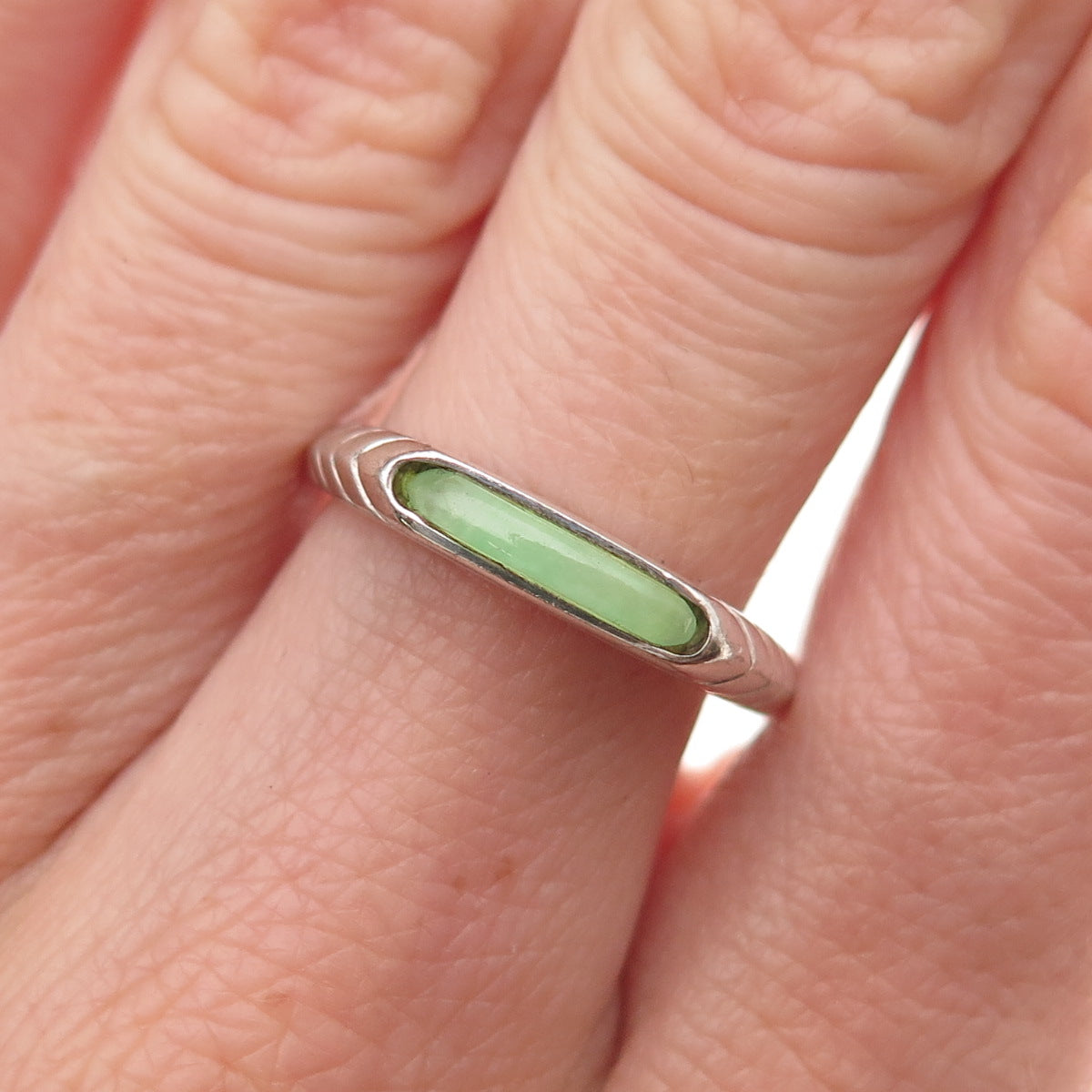 Jewelry Concepts 925 Sterling Silver Vintage Real Jade Stackable Ring Size 8
