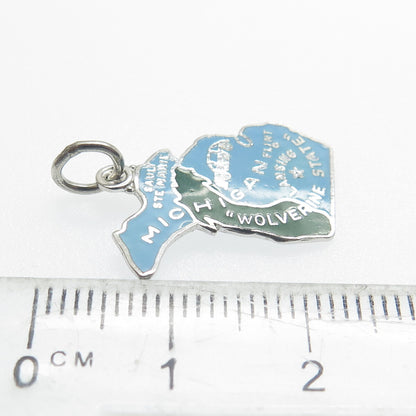 GRIFFITH & SONS 925 Sterling Silver Vintage Enamel Michigan Minimalist Pendant