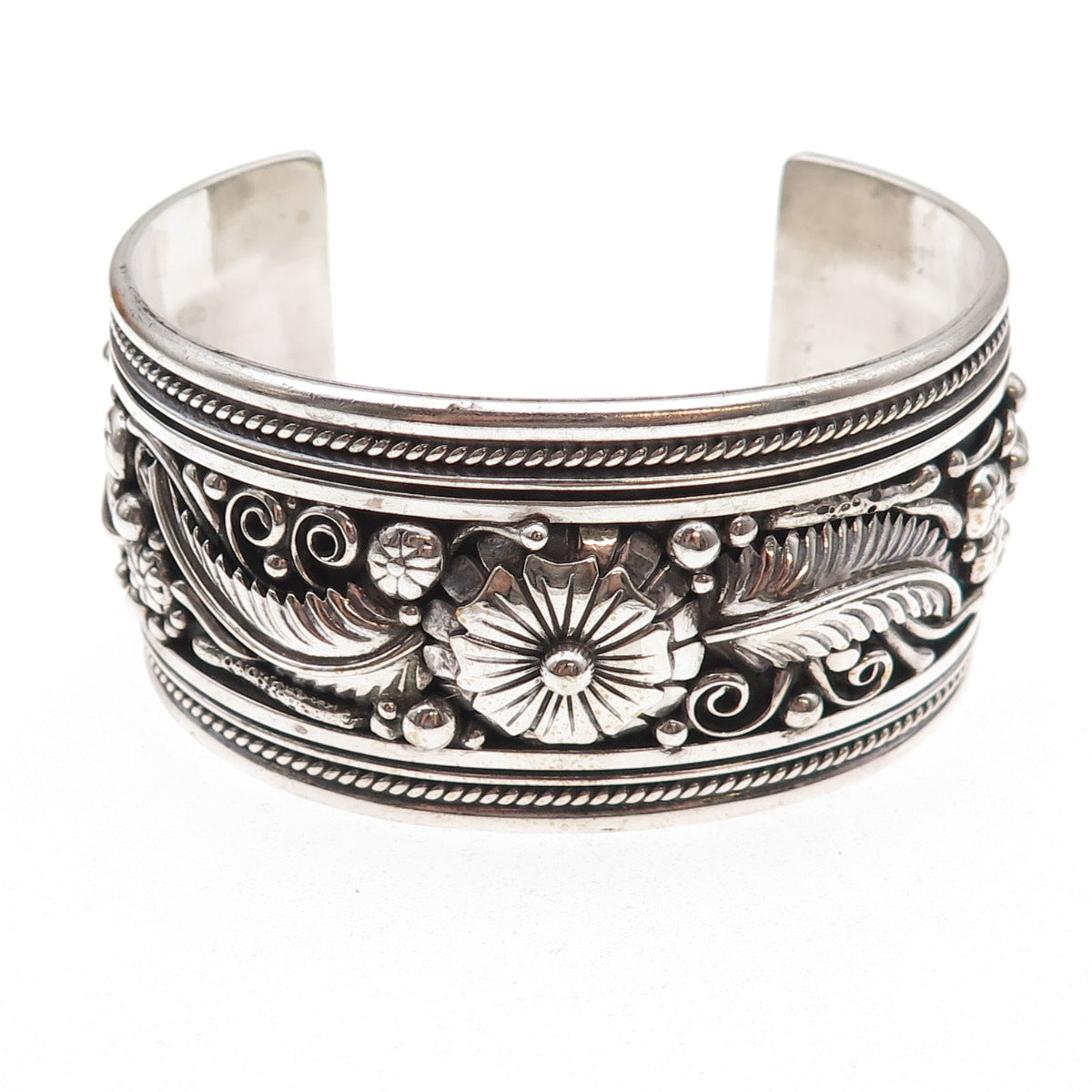 Jeanette Dale Navajo Old Pawn Sterling Vintage Floral Adjustable Bracelet 6.75"