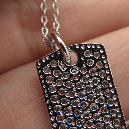 925 Sterling Silver Italy White C Z Tag Cable Chain Necklace 18"