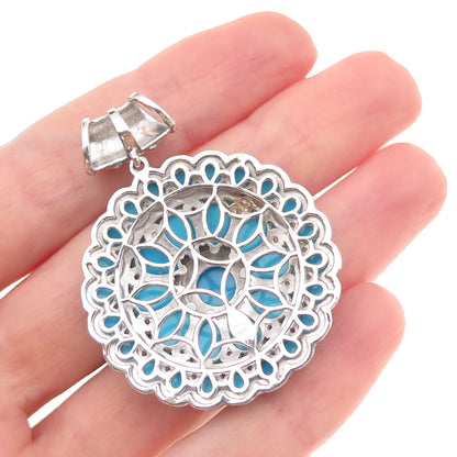 D'Joy 925 Sterling Silver Real Sleeping Beauty Turquoise & White Topaz Pendant