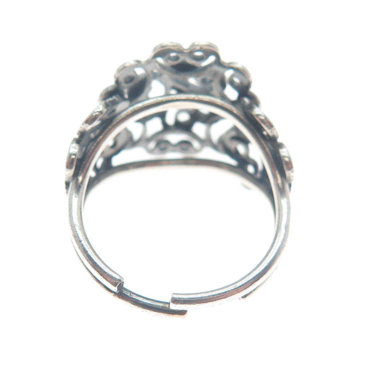 BEAU 925 Sterling Silver Vintage Swirl Oxidized Adjustable Ring Size 6.75