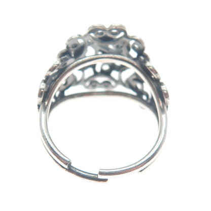 BEAU 925 Sterling Silver Vintage Swirl Oxidized Adjustable Ring Size 6.75