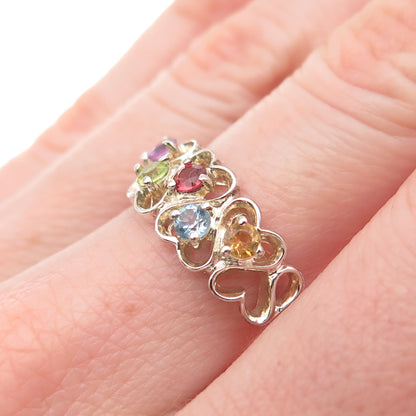 925 Sterling Vintage Real Topaz Amethyst Peridot Citrine Tourmaline Ring Size 7