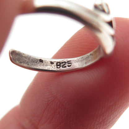 925 Sterling Silver Vintage Wave Oxidized Adjustable Ring Size 2.75