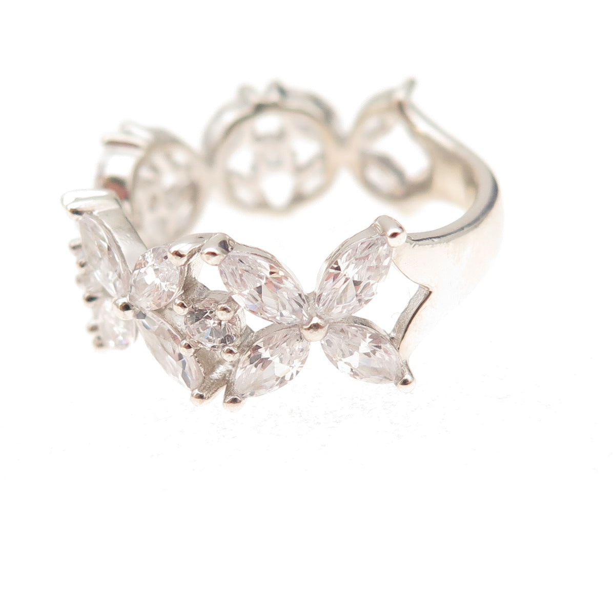 Jeulia 925 Sterling Silver Marquise & Round-Cut C Z Floral Ring Size 8