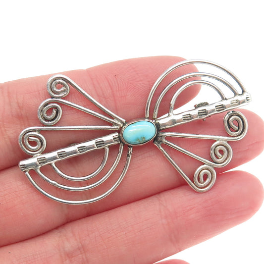 Old Pawn Navajo 925 Sterling Silver Vintage Mountain Turquoise Spiral Pin Brooch