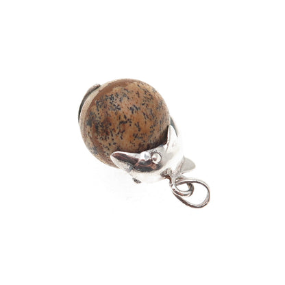 925 Sterling Silver Vintage Real Jasper Dolphin Mini Charm Pendant