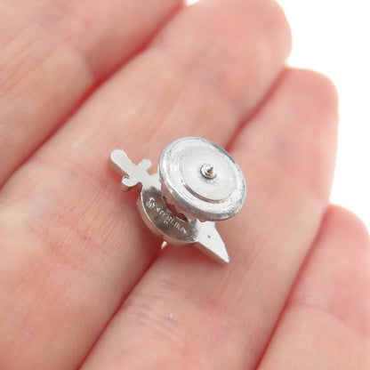 925 Sterling Silver Antique Crescent Warrior Dagger Lapel Pin (missing 6 stones)