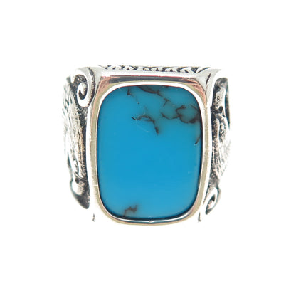 925 Sterling Silver Vintage Real Bisbee Turquoise Eagle Oxidized Ring Size 11.25
