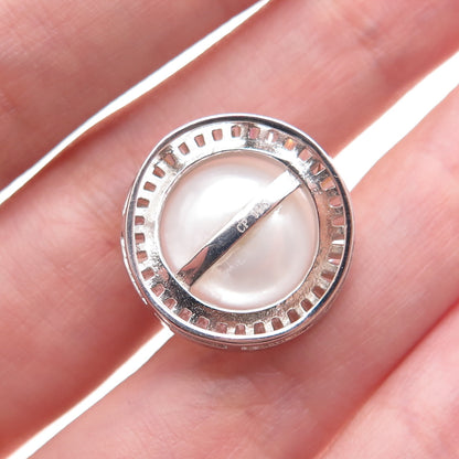 925 Sterling Silver Real Pearl & Tapered Baguette-Cut C Z Slide Mini Pendant