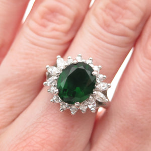 Jolie Gabor 925 Sterling Silver Green & White C Z Bohemian Ring Size 6.75